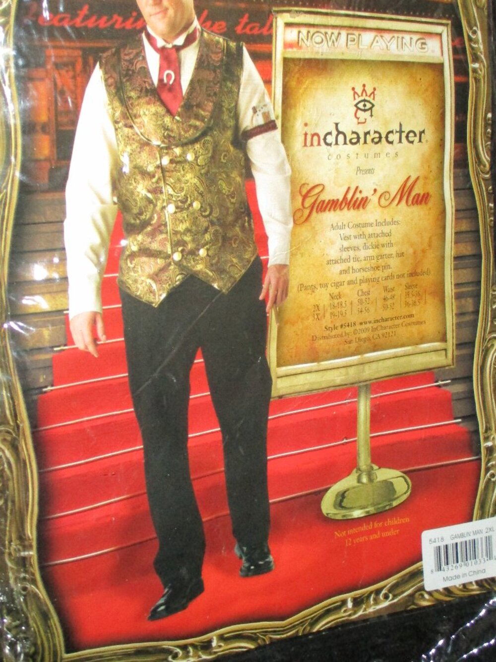 InCharacter Gamblin Man Western Saloon Costume Men XXL  2XL